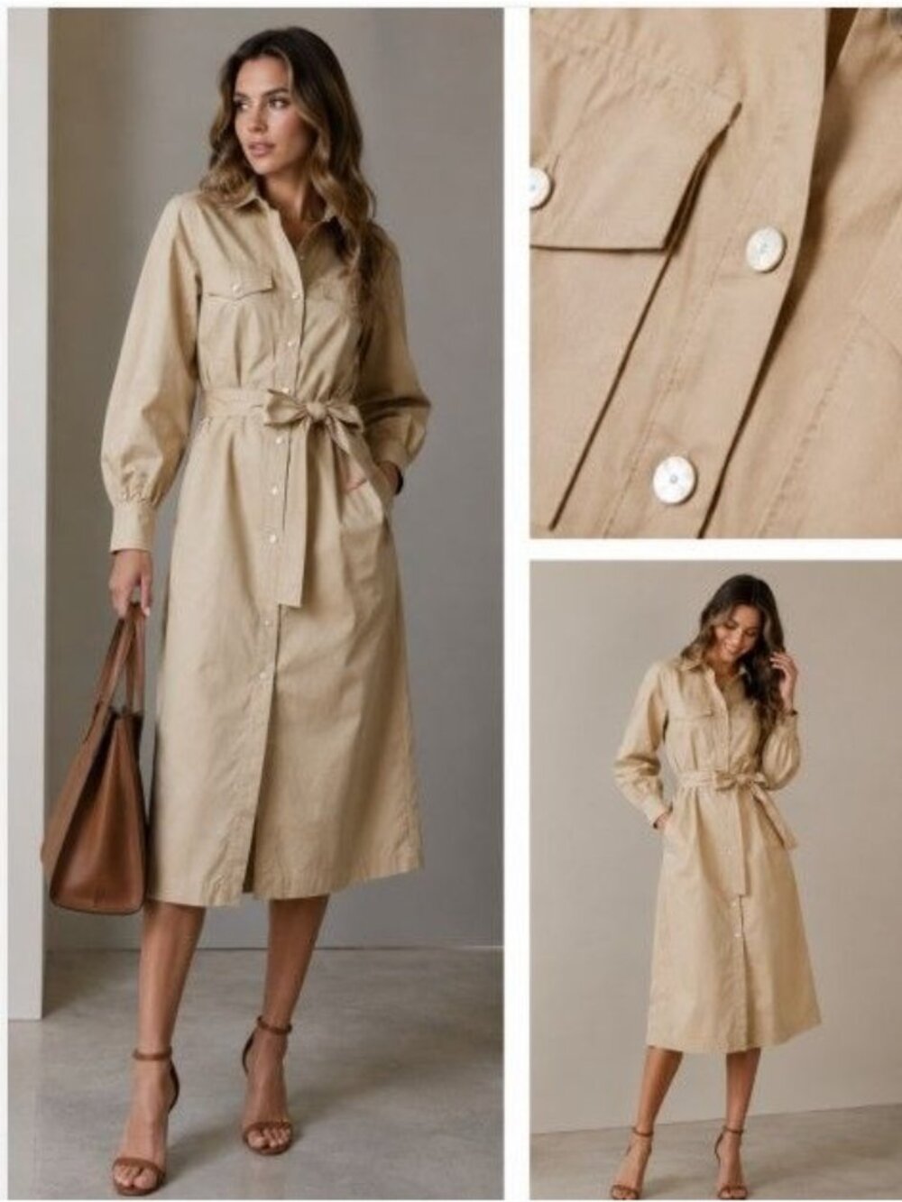 Banana Republic Utility Shirt Dress Mother of Pearl Snaps Belted Midi XS